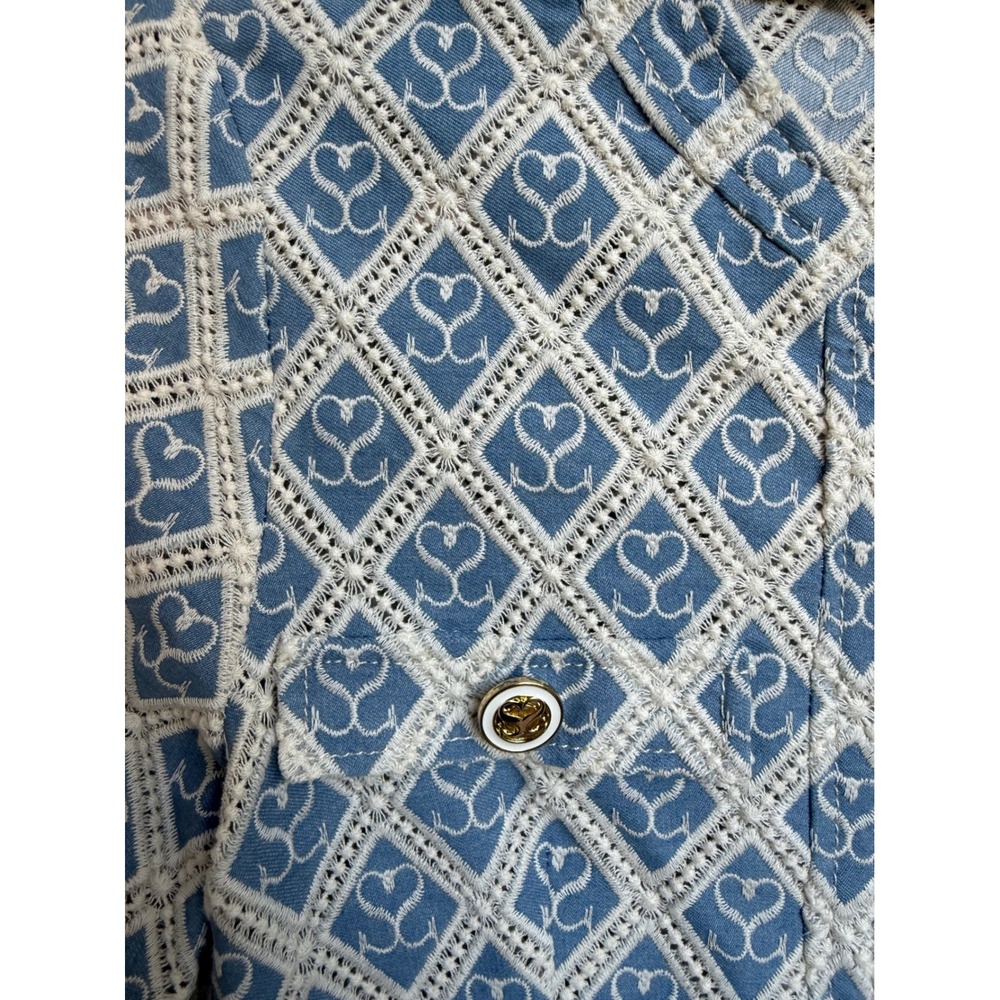 Sandro Blue White Heart Logo Jacquard Zip Front Pleated Mini Dress Size 38/M - Picture 8 of 13